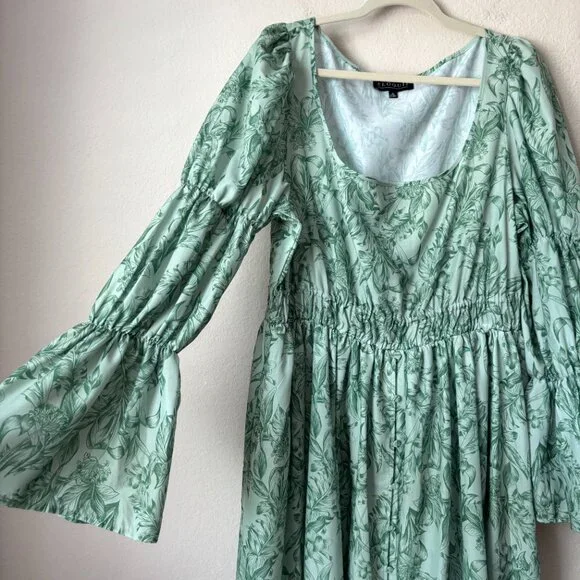 Eloquii 18 Floral Printed Tiered Bubble Sleeve Smocked Waist Midi Dress NEW - Picture 5 of 11